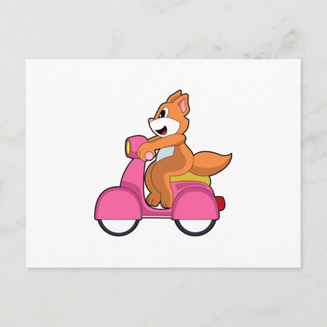 Postal Gato como motociclista con Scooter.PNG (Anverso)