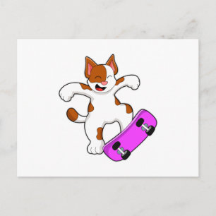 Postal Gato como patinador con monopatín