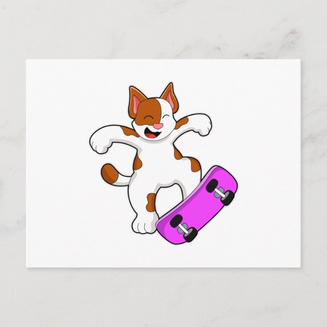 Postal Gato como patinador con monopatín (Anverso)