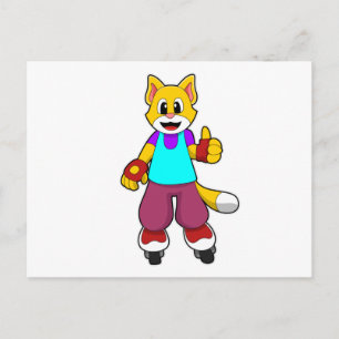 Postal Gato como patinador con patines en línea