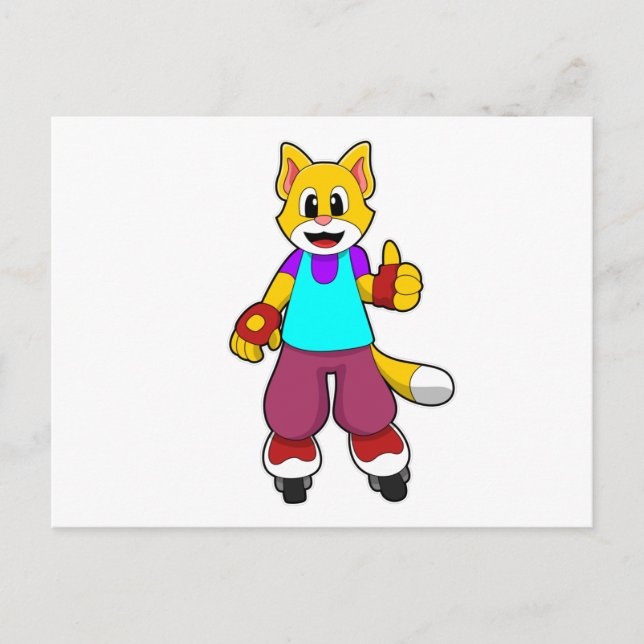 Postal Gato como patinador con patines en línea (Anverso)