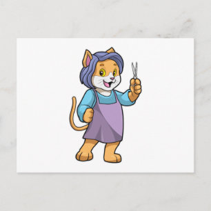 Postal Gato como peluquero con tijeras
