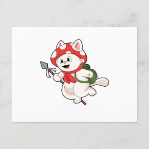 Postal Gato como recolector de hongos con hongo
