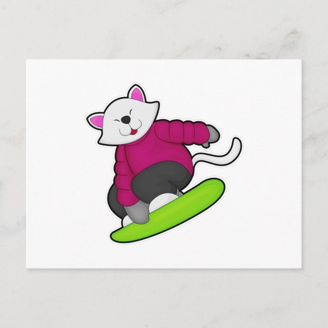 Postal Gato como snowboarder con Snowboard (Anverso)