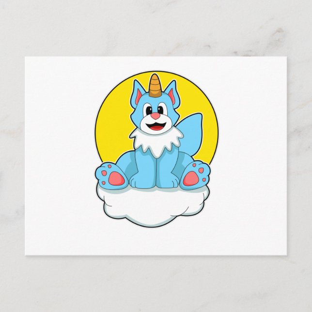 Postal Gato como unicornio en nubes y sol (Anverso)