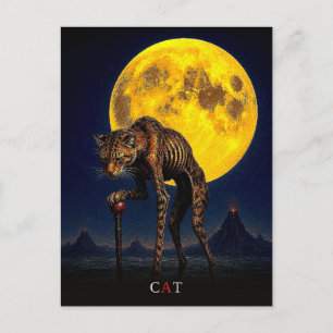 Postal Gato con bastón gótico surrealista