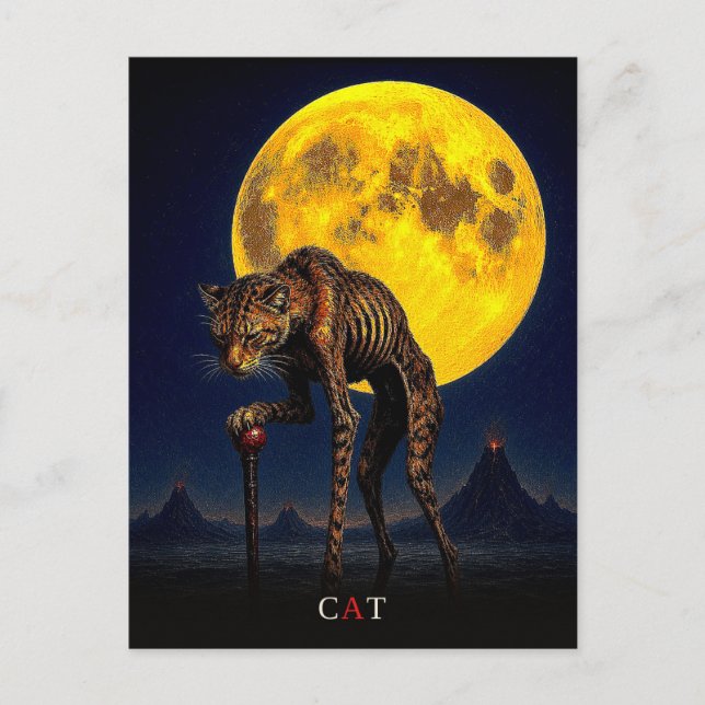Postal Gato con bastón gótico surrealista (Anverso)