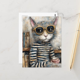 Postal Gato con café