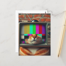 Postal Gato con cara vintage de TV