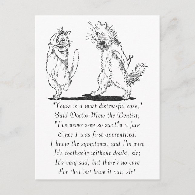 Postal Gato con dolor de dientes visita a dentista (Anverso)
