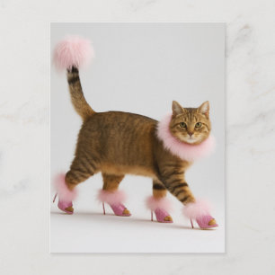 Postal Gato con estilo en tacones rosados y glamour espon