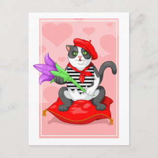 Postal gato con flor