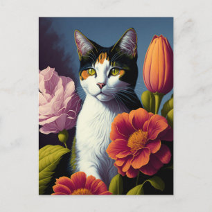 Postal gato con flores
