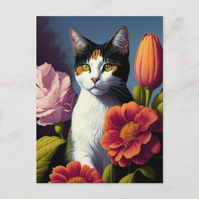 Postal gato con flores (Anverso)
