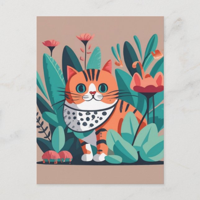 Postal Gato con flores (Anverso)