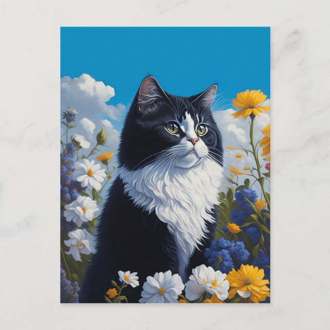 Postal gato con flores (Anverso)