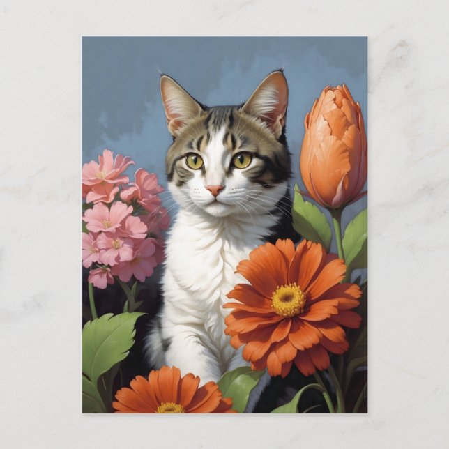 Postal gato con flores (actualización) (Anverso)
