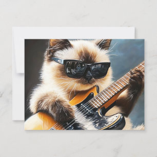 Postal Gato con gafas de sol tocando la guitarra