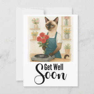 Postal Gato con muchas flores ¡Recupérate pronto