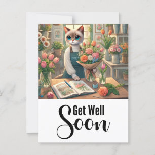 Postal Gato con muchas flores. ¡Recupérate pronto!