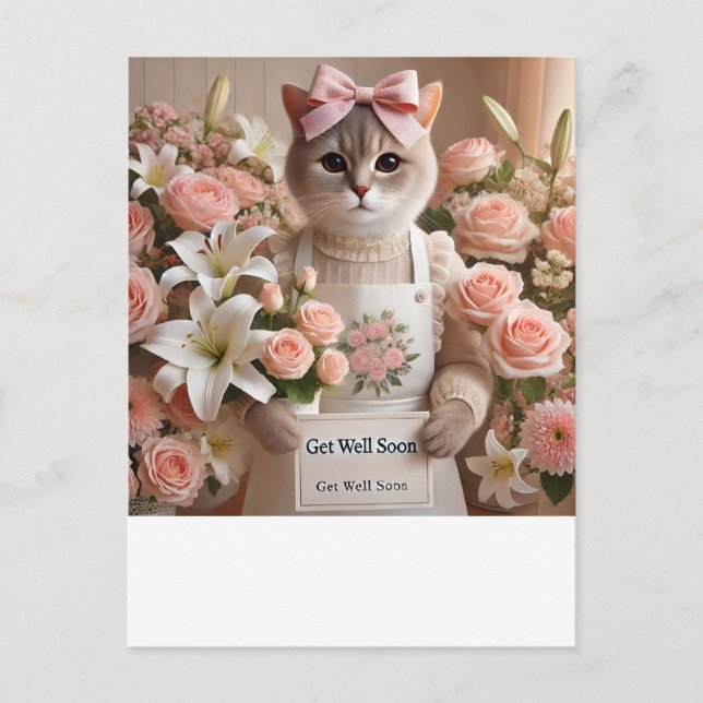 Postal Gato con muchas flores ¡Recupérate pronto  (Anverso)
