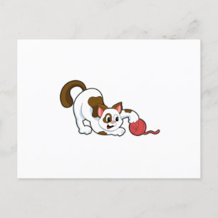 Postal Gato con ovillo de lana