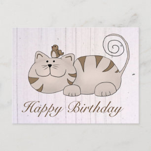 Postal gato con pájaro