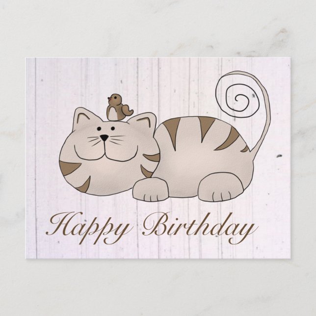 Postal gato con pájaro (Anverso)