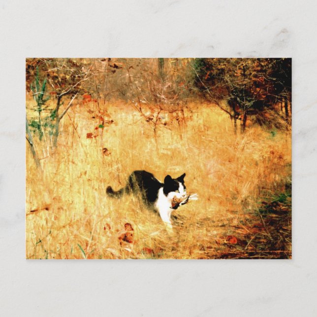 Postal Gato con pájaro en boca (Anverso)