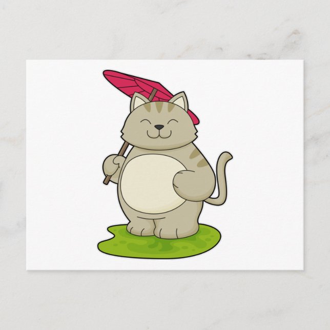 Postal Gato con paraguas (Anverso)