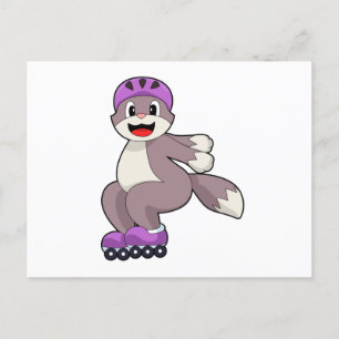 Postal Gato con patines de ruedas