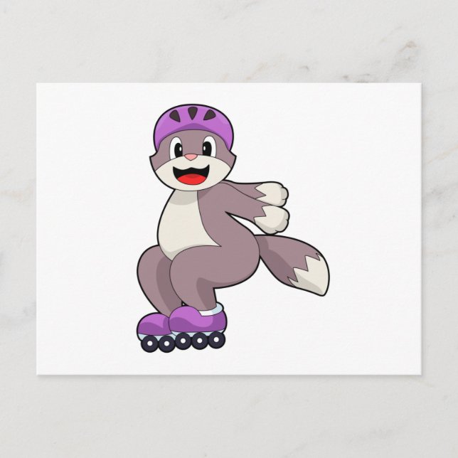Postal Gato con patines de ruedas (Anverso)
