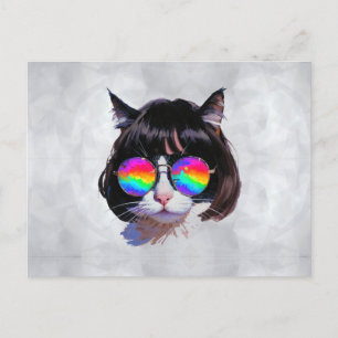 Postal Gato con peluca + Gafas de sol (Pintura #1)