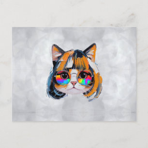 Postal Gato con peluca + Gafas de sol (Pintura #2)