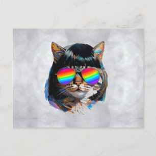 Postal Gato con peluca + Gafas de sol (Pintura #5)