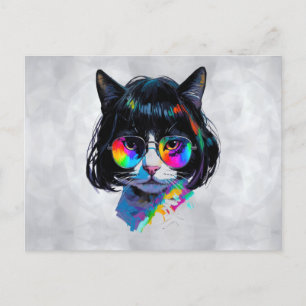 Postal Gato con peluca + Gafas de sol (Pintura #6)