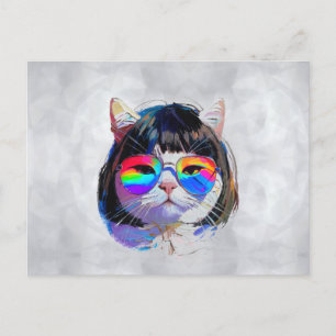 Postal Gato con peluca + Gafas de sol (Pintura #7)