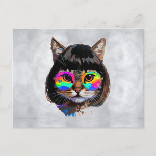 Postal Gato con peluca y gafas de sol (Pintura #9)