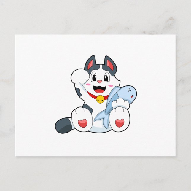 Postal Gato con Pescado (Anverso)