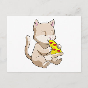 Postal Gato con pizza
