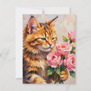 Postal Gato con Rosas