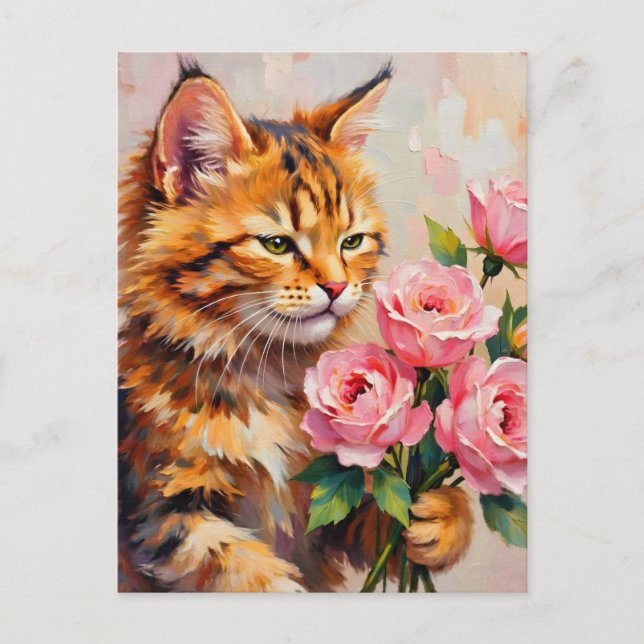 Postal Gato con Rosas (Anverso)