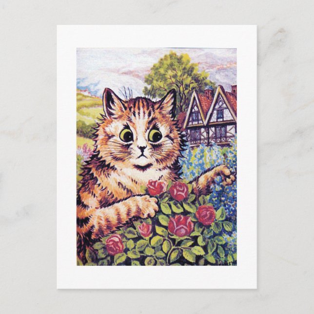 Postal Gato con Rosas, Louis Wain (Anverso)