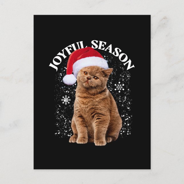 Postal Gato con sombrero de Santa Navidad alegre (Anverso)