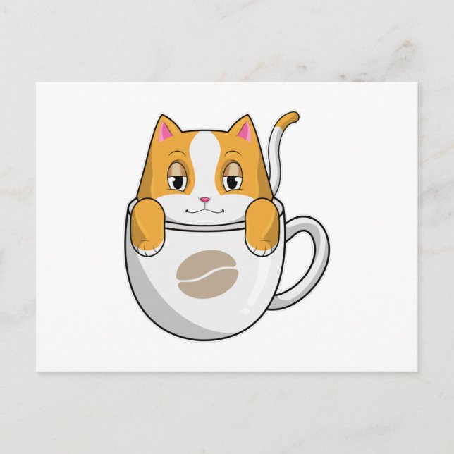 Postal Gato con taza de café (Anverso)