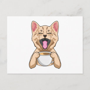 Postal Gato con taza de café