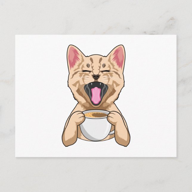 Postal Gato con taza de café (Anverso)