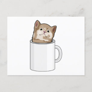 Postal Gato con tazón de café