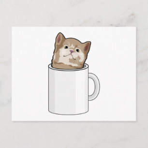 Postal Gato con tazón de café