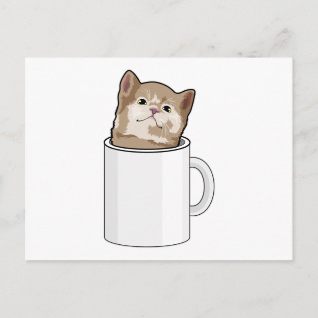 Postal Gato con tazón de café (Anverso)